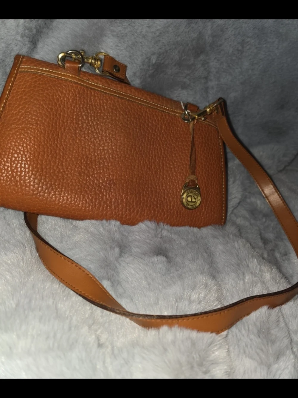 Vintage Dooney & Bourke All Weather Leather Cavalry Pochette Crossbody Bag Tan